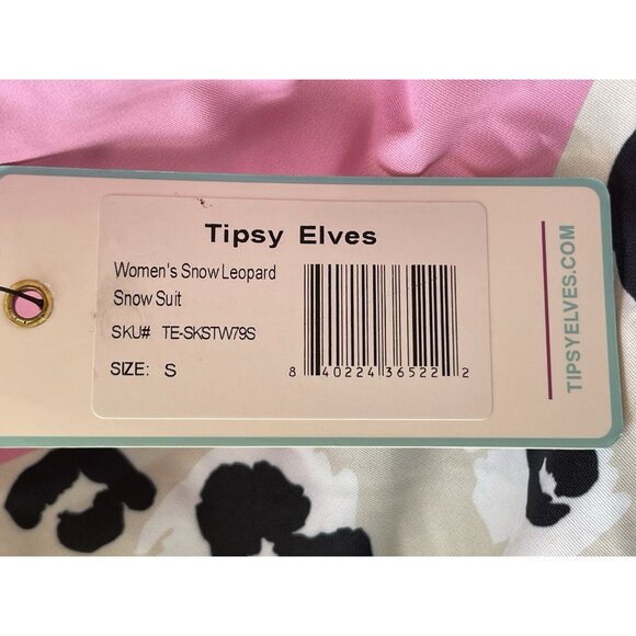 Tipsy Elves Ski Snow Suit Womens Size Small S Snow Leopard Pink Blue Faux Fur - Picture 10 of 10
